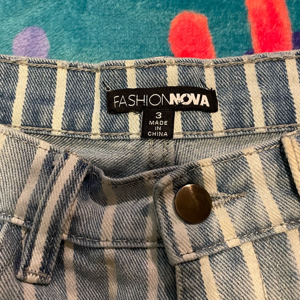 Fashion Nova Blue and White Striped Shorts